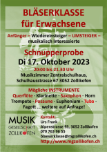 Flyer Schnupperprobe Bläserklasse 2023